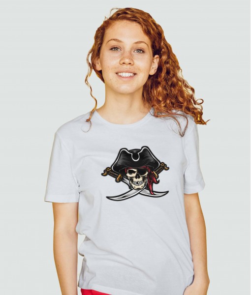 Дамска тениска с щампа Готика Pirate Skull And Cross Knives - TShirtArtShop.com